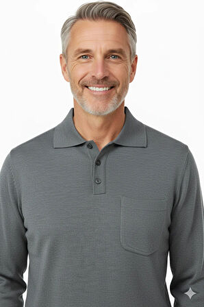 Oppland Erkek Kazak Premium Yün Tarzı Klasik Polo Yaka Düğmeli Cepli Rahat Tam Kalıp