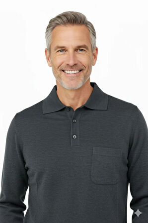 Oppland Erkek Kazak Premium Yün Tarzı Klasik Polo Yaka Düğmeli Cepli Rahat Tam Kalıp