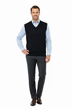 Oppland Erkek Uzun Kollu V Yakalı Düz Renk Klasik Model Rahat Kesim ince Yünlü Dokuma Süveter