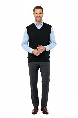 Oppland Erkek Uzun Kollu V Yakalı Düz Renk Klasik Model Rahat Kesim ince Yünlü Dokuma Süveter