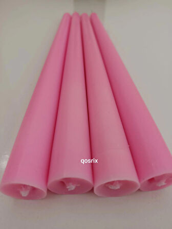 qosrix  4'lü Pudra Pembe Şamdan Soya Mumu 1. Kalite Soya Doğal Pudra Kokulu Uzun Çubuk Konik Mum Dekoratif