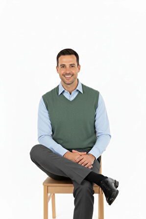 Oppland Erkek Uzun Kollu V Yakalı Düz Renk Klasik Model Rahat Kesim ince Yünlü Dokuma Süveter