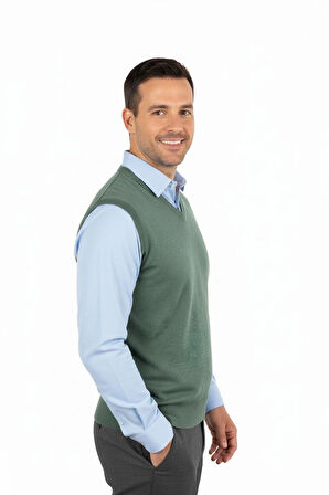 Oppland Erkek Uzun Kollu V Yakalı Düz Renk Klasik Model Rahat Kesim ince Yünlü Dokuma Süveter