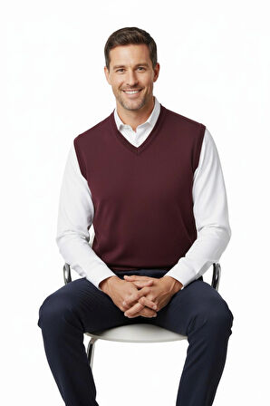 Oppland Erkek Uzun Kollu V Yakalı Düz Renk Klasik Model Rahat Kesim ince Yünlü Dokuma Süveter