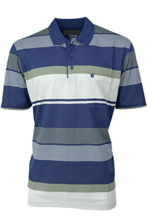 Oppland Erkek Pamuklu Ringelli Kumaş T-Shirt Polo Yaka Cepli Kısa Kol Şık Çizgi Desenli Tam Kalıp