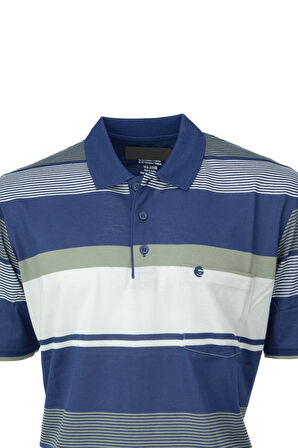 Oppland Erkek Pamuklu Ringelli Kumaş T-Shirt Polo Yaka Cepli Kısa Kol Şık Çizgi Desenli Tam Kalıp