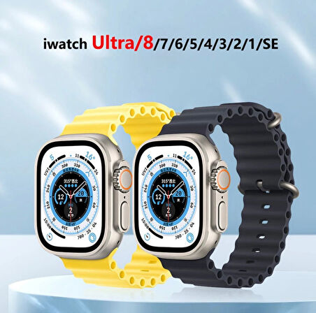 Apple Watch Kordon 3 4 5 6 7 8 SE Ultra Serisi 42 Mm/44 Mm/45Mm/46MM/ 49Mm Uyumlu Ocean Silikon Spor Kayış