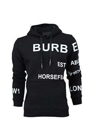 Erkek Kışlık Bur Premium Pamuklu Kumaş Üç iplik Kapüşonlu Kanguru Cepli Sweatshirt Logolu