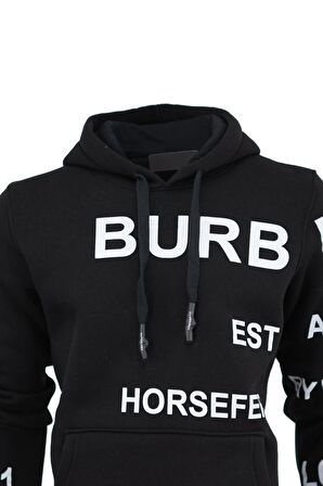 Erkek Kışlık Bur Premium Pamuklu Kumaş Üç iplik Kapüşonlu Kanguru Cepli Sweatshirt Logolu