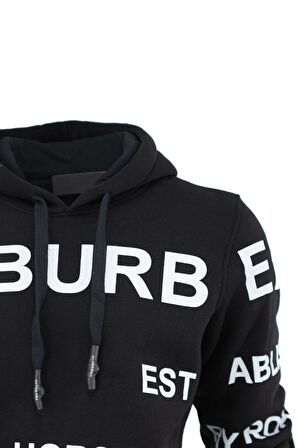 Erkek Kışlık Bur Premium Pamuklu Kumaş Üç iplik Kapüşonlu Kanguru Cepli Sweatshirt Logolu