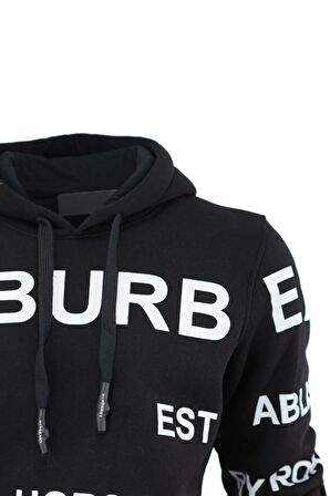 Erkek Kışlık Bur Premium Pamuklu Kumaş Üç iplik Kapüşonlu Kanguru Cepli Sweatshirt Logolu