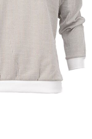 Erkek Mevsimlik Doğal Pamuklu Sweatshirt Bisiklet Yaka Çizgili Rahat Kesim Tam Kalıp