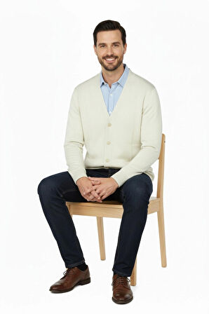 Oppland Erkek Hırka Yünlü Dokuma V Yakalı Düğmeli Çift Cepli Klasik Model Rahat Tam Kalıp