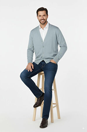 Oppland Erkek Hırka Yünlü Dokuma V Yakalı Düğmeli Çift Cepli Klasik Model Rahat Tam Kalıp