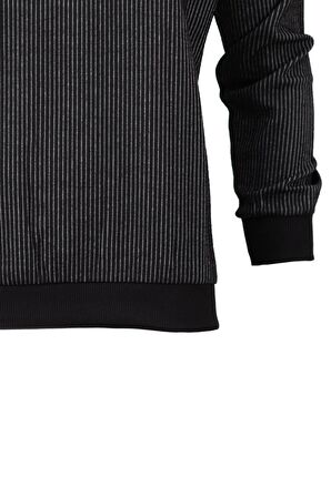 Erkek Mevsimlik Doğal Pamuklu Sweatshirt Bisiklet Yaka Çizgili Rahat Kesim Tam Kalıp