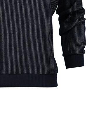 Erkek Mevsimlik Doğal Pamuklu Sweatshirt Bisiklet Yaka Çizgili Rahat Kesim Tam Kalıp