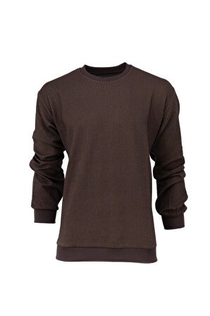 Erkek Mevsimlik Doğal Pamuklu Sweatshirt Bisiklet Yaka Çizgili Rahat Kesim Tam Kalıp
