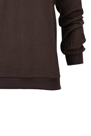 Erkek Mevsimlik Doğal Pamuklu Sweatshirt Bisiklet Yaka Çizgili Rahat Kesim Tam Kalıp