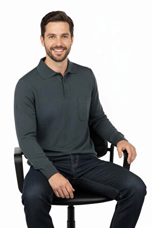 Oppland Erkek Kazak Polo Yaka Yün Tarzı Dokuma Cepli Klasik Model Tam Kalıp