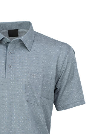 Oppland Erkek Pamuklu Kumaş T-Shirt Düğmeli Gömlek Yaka Cepli Kısa Kol Desenli Rahat Kesim Tam Kalıp