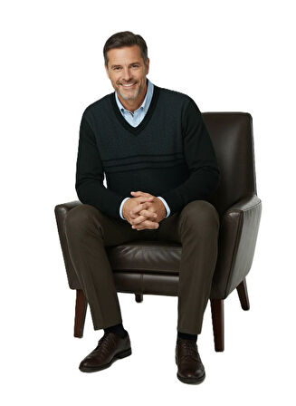 Oppland Erkek Kışlık Kazak Rahat Kesim Triko Dokuma V Yaka Desenli Klasik ve Şık