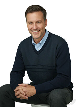 Oppland Erkek Kışlık Kazak Rahat Kesim Triko Dokuma V Yaka Desenli Klasik ve Şık