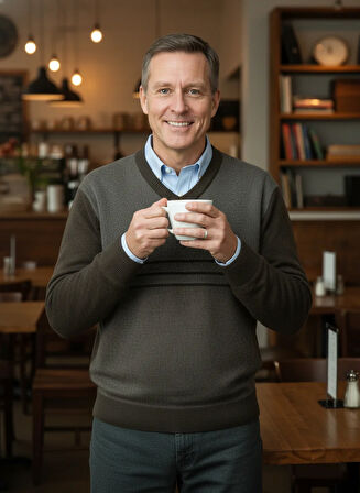 Oppland Erkek Kışlık Kazak Rahat Kesim Triko Dokuma V Yaka Desenli Klasik ve Şık