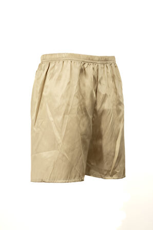 Oppland Erkek Saten Kumaş Şort Düz Renk Beli Lastikli Cepsiz Hafif Kumaş