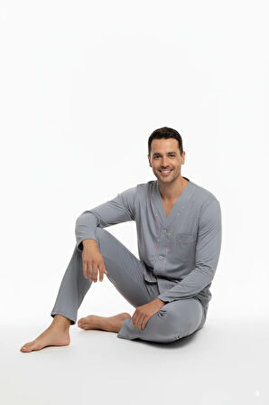 Oppland Erkek Pijama Takımı Pamuk Kumaş Klasik Model Cepli Rahat Tam Kalıp OPEPT26PIEROMOD94