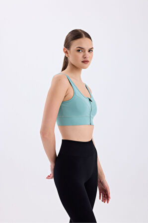 Kadın Fermuar Detaylı Bej Büstiyer / Spor Büstiyer