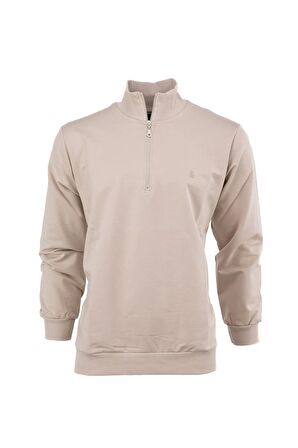 Erkek Mevsimlik Yarım Fermuarlı TamKalıp Likralı Premium Pamuklu Kumaş iki iplik Sweatshirt