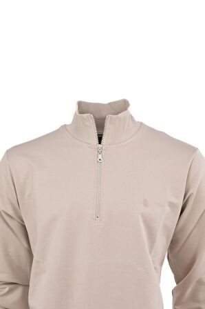 Erkek Mevsimlik Yarım Fermuarlı TamKalıp Likralı Premium Pamuklu Kumaş iki iplik Sweatshirt