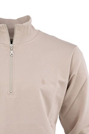 Erkek Mevsimlik Yarım Fermuarlı TamKalıp Likralı Premium Pamuklu Kumaş iki iplik Sweatshirt