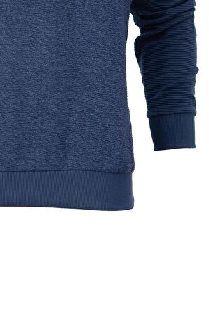 Erkek Mevsimlik Doğal Pamuklu Şık Sweatshirt Bisiklet Yaka Panolu Rahat Kesim Tam Kalıp