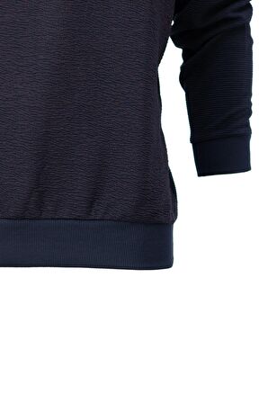 Erkek Mevsimlik Doğal Pamuklu Şık Sweatshirt Bisiklet Yaka Panolu Rahat Kesim Tam Kalıp