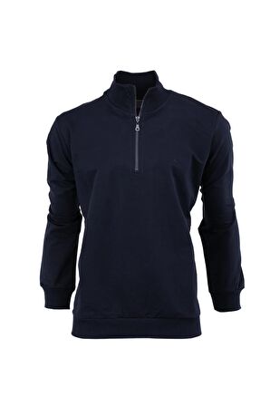 Erkek Mevsimlik Yarım Fermuarlı TamKalıp Likralı Premium Pamuklu Kumaş iki iplik Sweatshirt