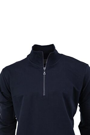 Erkek Mevsimlik Yarım Fermuarlı TamKalıp Likralı Premium Pamuklu Kumaş iki iplik Sweatshirt