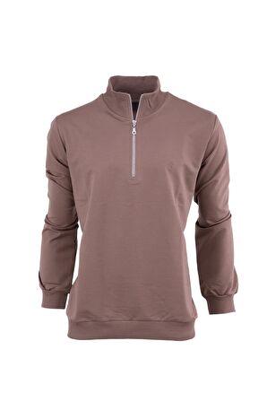 Erkek Mevsimlik Yarım Fermuarlı TamKalıp Likralı Premium Pamuklu Kumaş iki iplik Sweatshirt