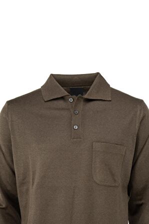 Erkek Uzun Kollu Polo Yaka Klasik Model Cepli Rahat Kesim Tam Kalıp Yünlü Dokuma Kazak