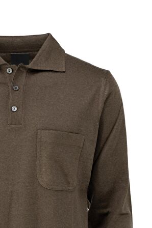 Erkek Uzun Kollu Polo Yaka Klasik Model Cepli Rahat Kesim Tam Kalıp Yünlü Dokuma Kazak