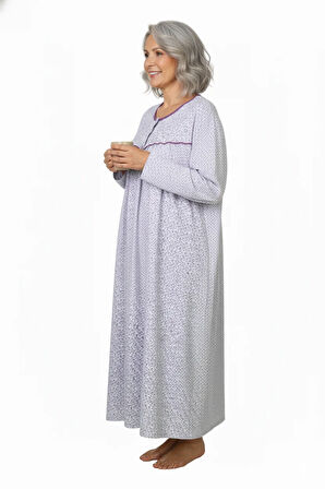 Oppland Kadın Boydan Anne Gecelik Elbise %100 Pamuk Çiçekli Desenli Rahat ve Tam Kalıp