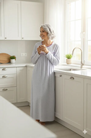 Oppland Kadın Boydan Anne Gecelik Elbise %100 Pamuk Çiçekli Desenli Rahat ve Tam Kalıp