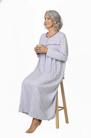 Oppland Kadın Boydan Anne Gecelik Elbise %100 Pamuk Çiçekli Desenli Rahat ve Tam Kalıp