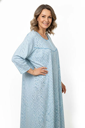 Oppland Kadın Boydan Anne Gecelik Elbise %100 Pamuk Çiçekli Desenli Rahat ve Tam Kalıp