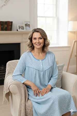 Oppland Kadın Boydan Anne Gecelik Elbise %100 Pamuk Çiçekli Desenli Rahat ve Tam Kalıp