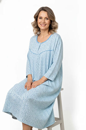 Oppland Kadın Boydan Anne Gecelik Elbise %100 Pamuk Çiçekli Desenli Rahat ve Tam Kalıp