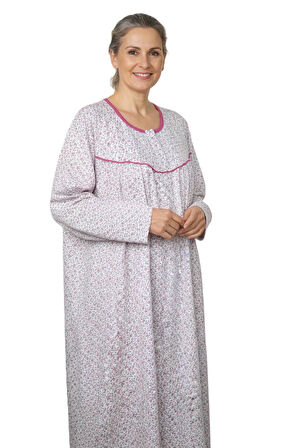 Oppland Kadın Boydan Anne Gecelik Elbise %100 Pamuk Çiçekli Desenli Rahat ve Tam Kalıp