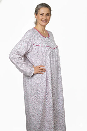 Oppland Kadın Boydan Anne Gecelik Elbise %100 Pamuk Çiçekli Desenli Rahat ve Tam Kalıp