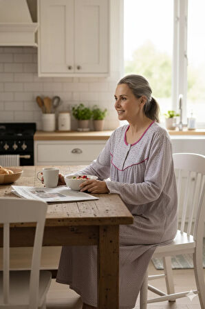Oppland Kadın Boydan Anne Gecelik Elbise %100 Pamuk Çiçekli Desenli Rahat ve Tam Kalıp