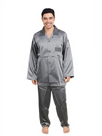 Oppland Erkek Pijama Takımı Saten Kumaş Klasik Model Cepli Rahat Tam Kalıp OPEPT25PIEROMOD87